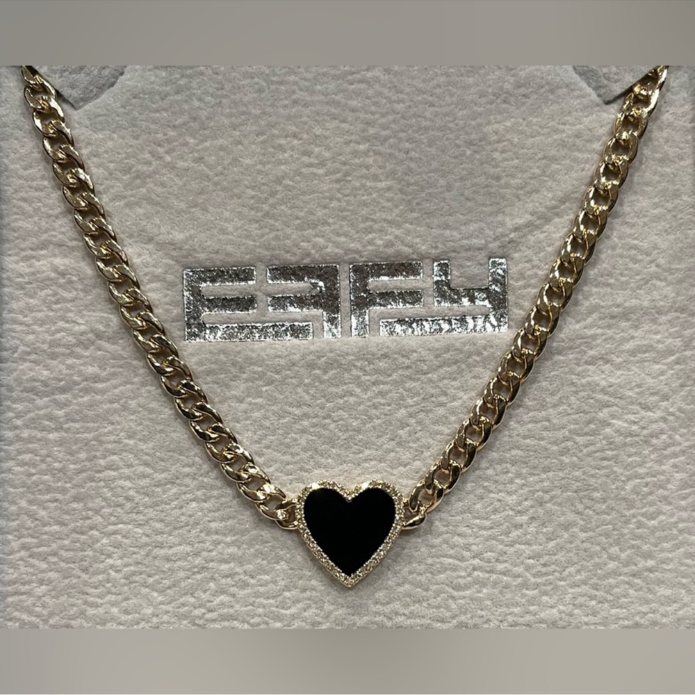 Effy 14k gold
 Black Heart Necklace with Gold Chain and Diamonds !